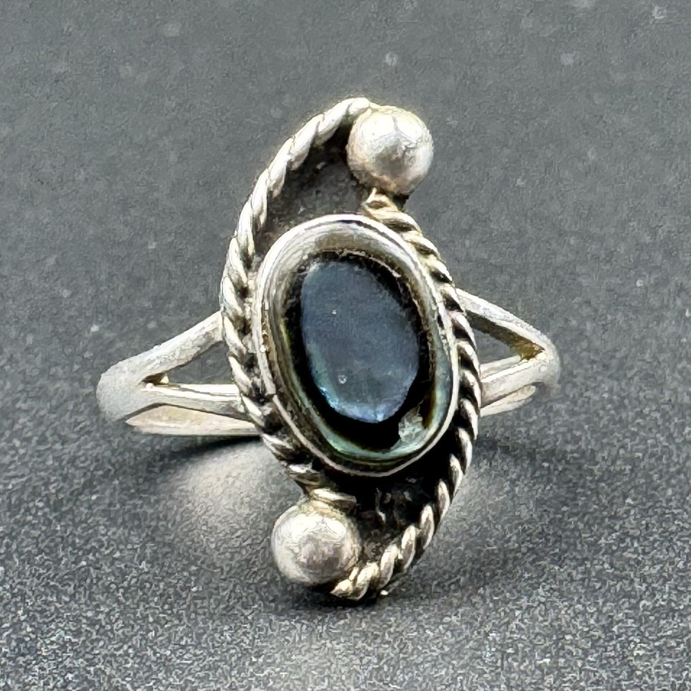 Taxco Mexico Sterling Silver Abalone Ring Eagle 3 Hallmark Mid Century Size 5.25